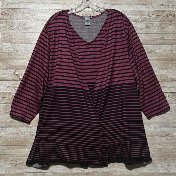 Catherines Pink Black Striped Open Cardigan with Attached Tank Top Womens 5X - Picture 1 of 11